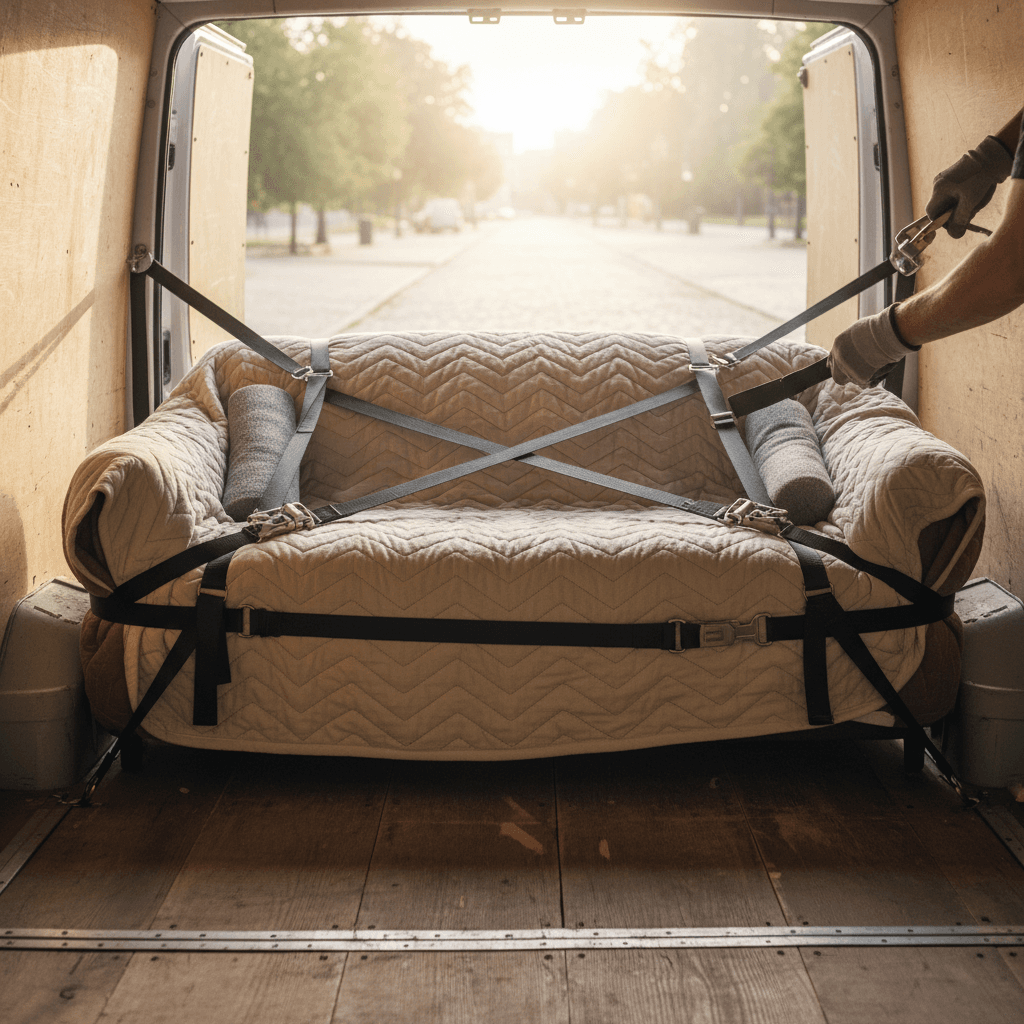 Furniture wrapped and secured in delivery van