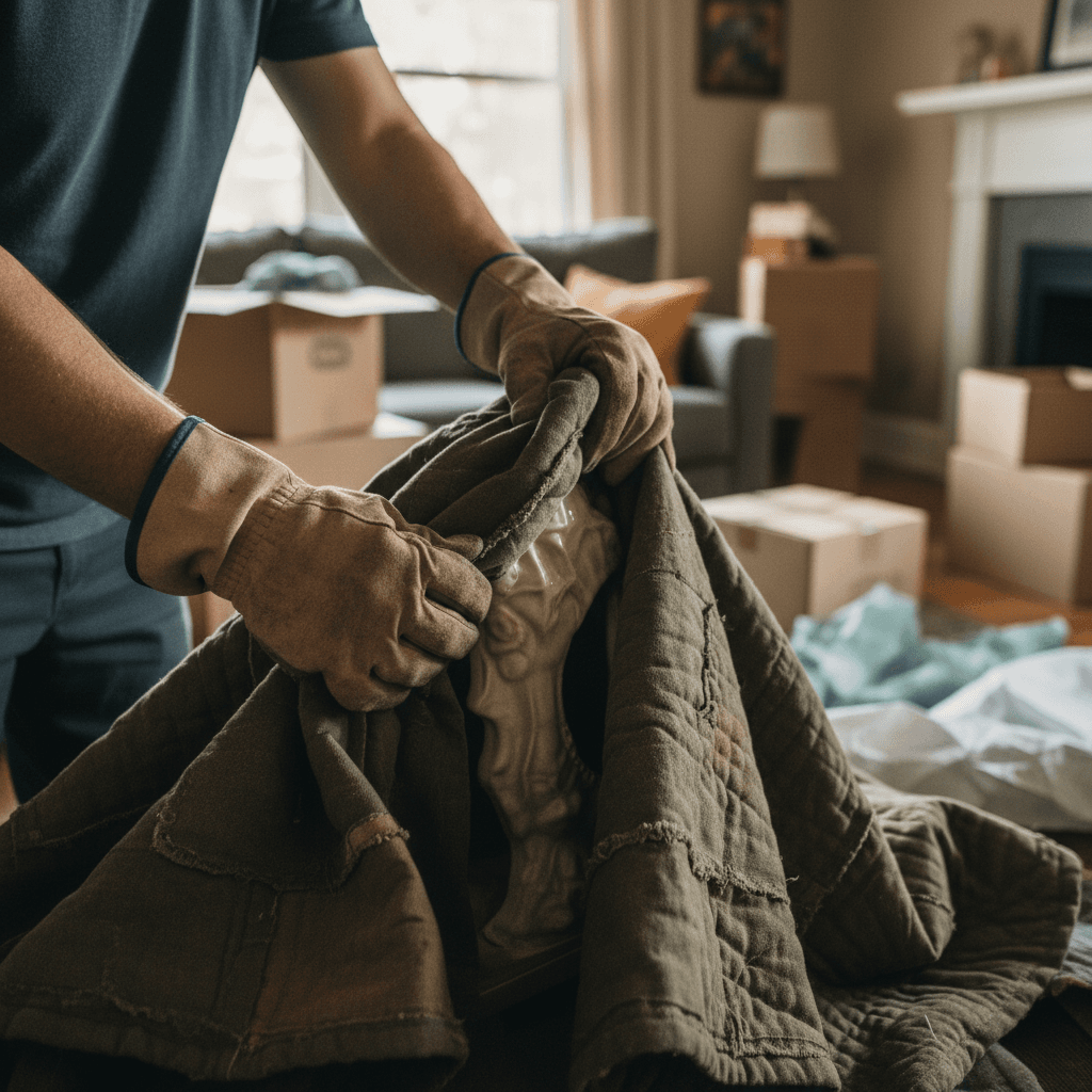 Careful protective wrapping of appliances for transport