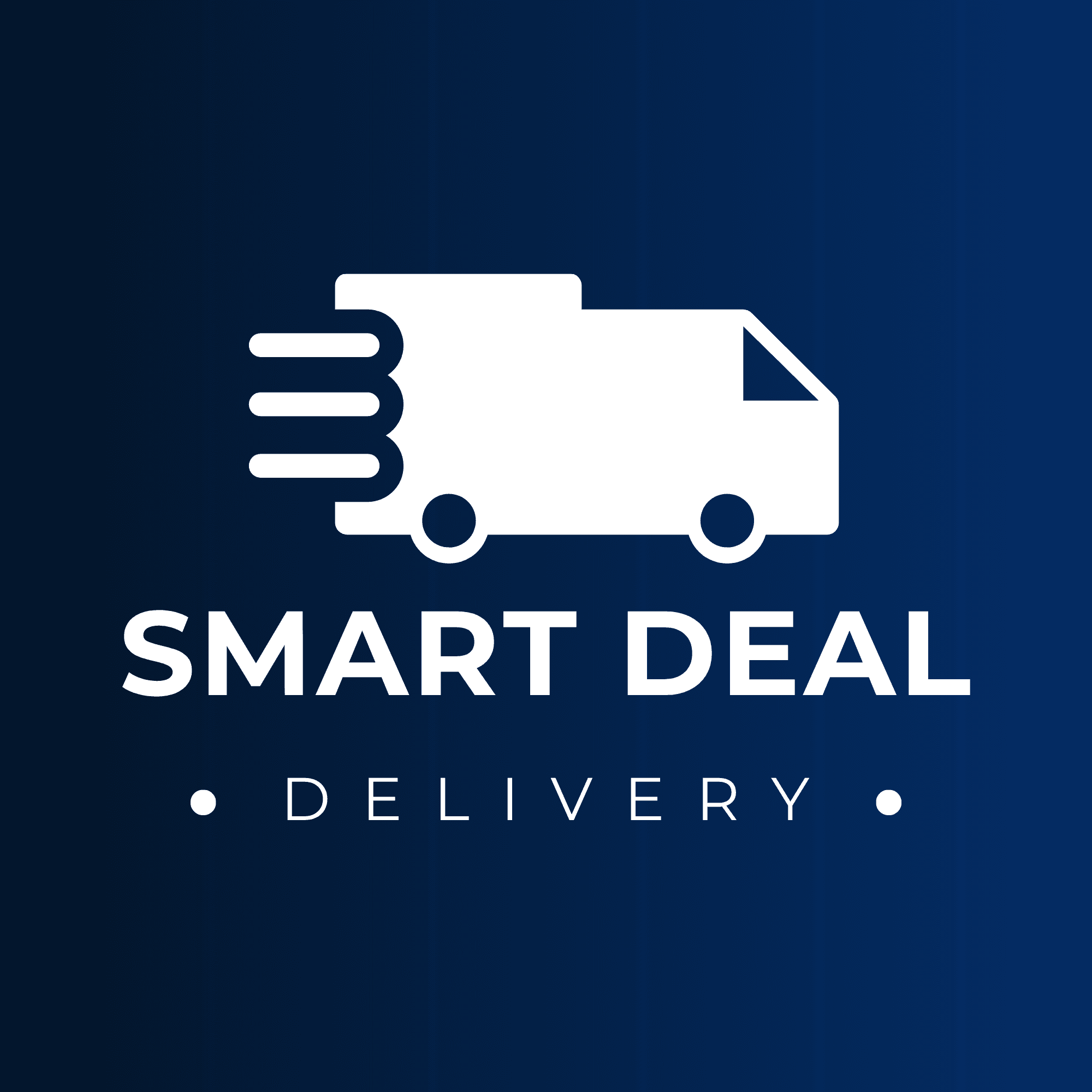 Smart Deal Delivery logo featuring a white speeding truck icon on a blue background.